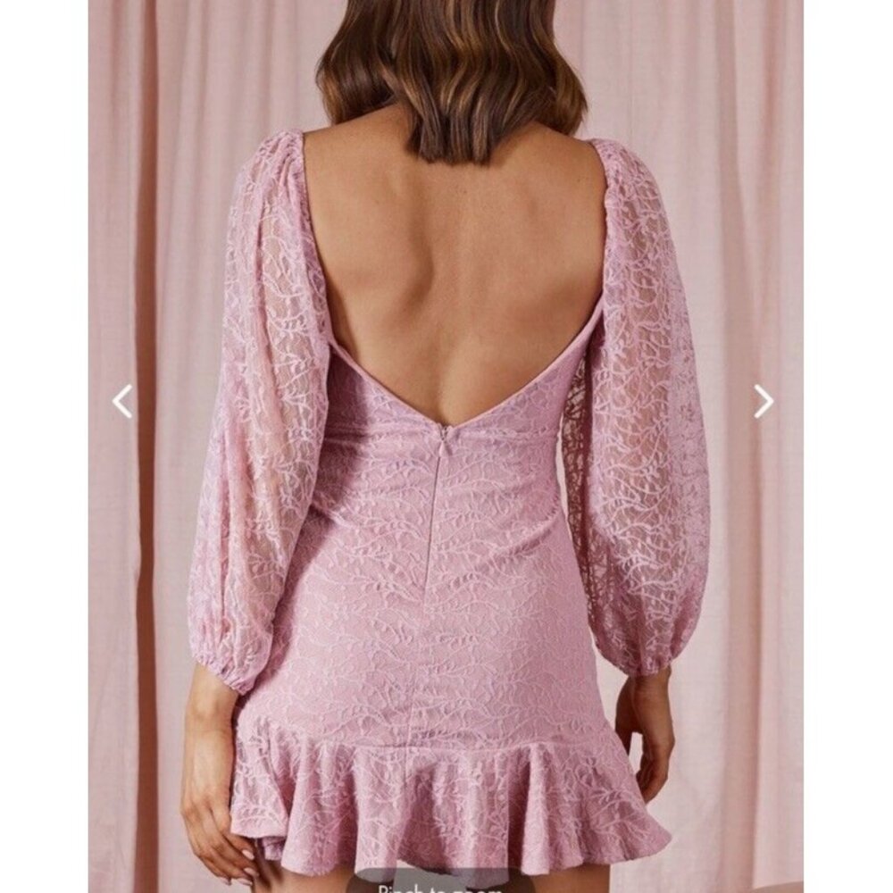 NWT Selfie Leslie Halley Balloon Sleeve Blush Pink Lace Mini Dress Size XS - Picture 2 of 9